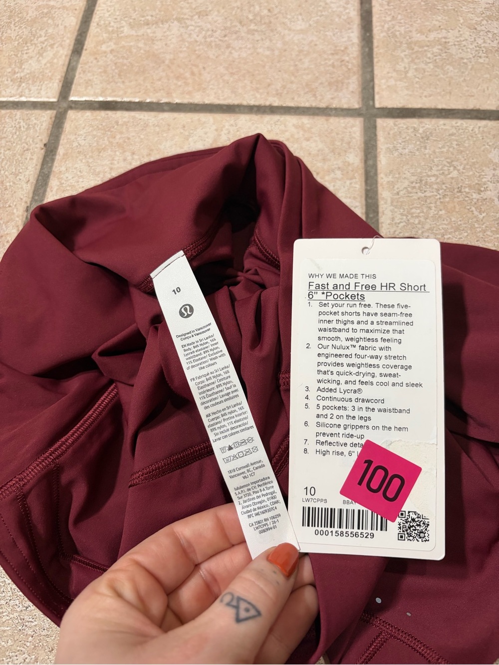 NWT Lululemon Fast and Free High-Rise Short 6" *Pockets (Burgundy Bay) Size 10 - Picture 5 of 9